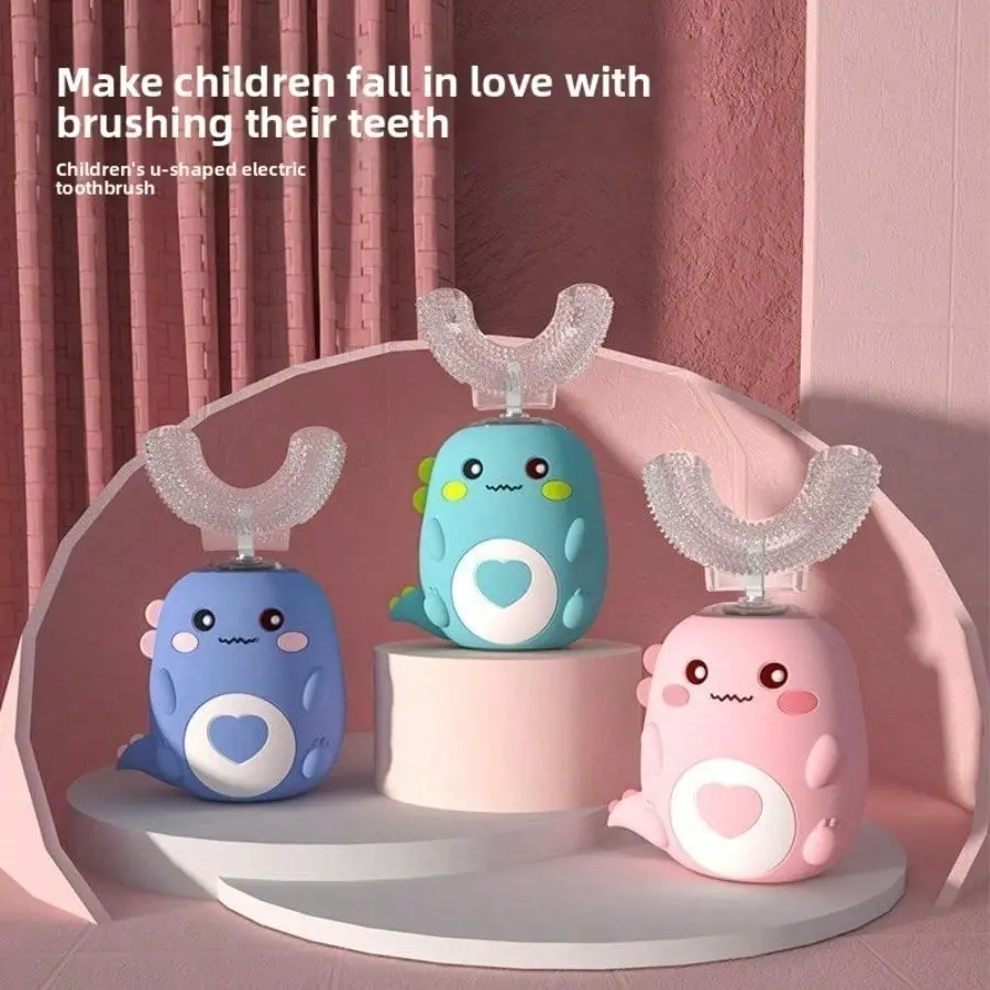 U-Shaped Electric Toothbrush for 2-12 Years Old Kids, Silent Automatic Soft Silicone Oral Cleaner, Reusable Waterproof Children's Personal Care Appliance