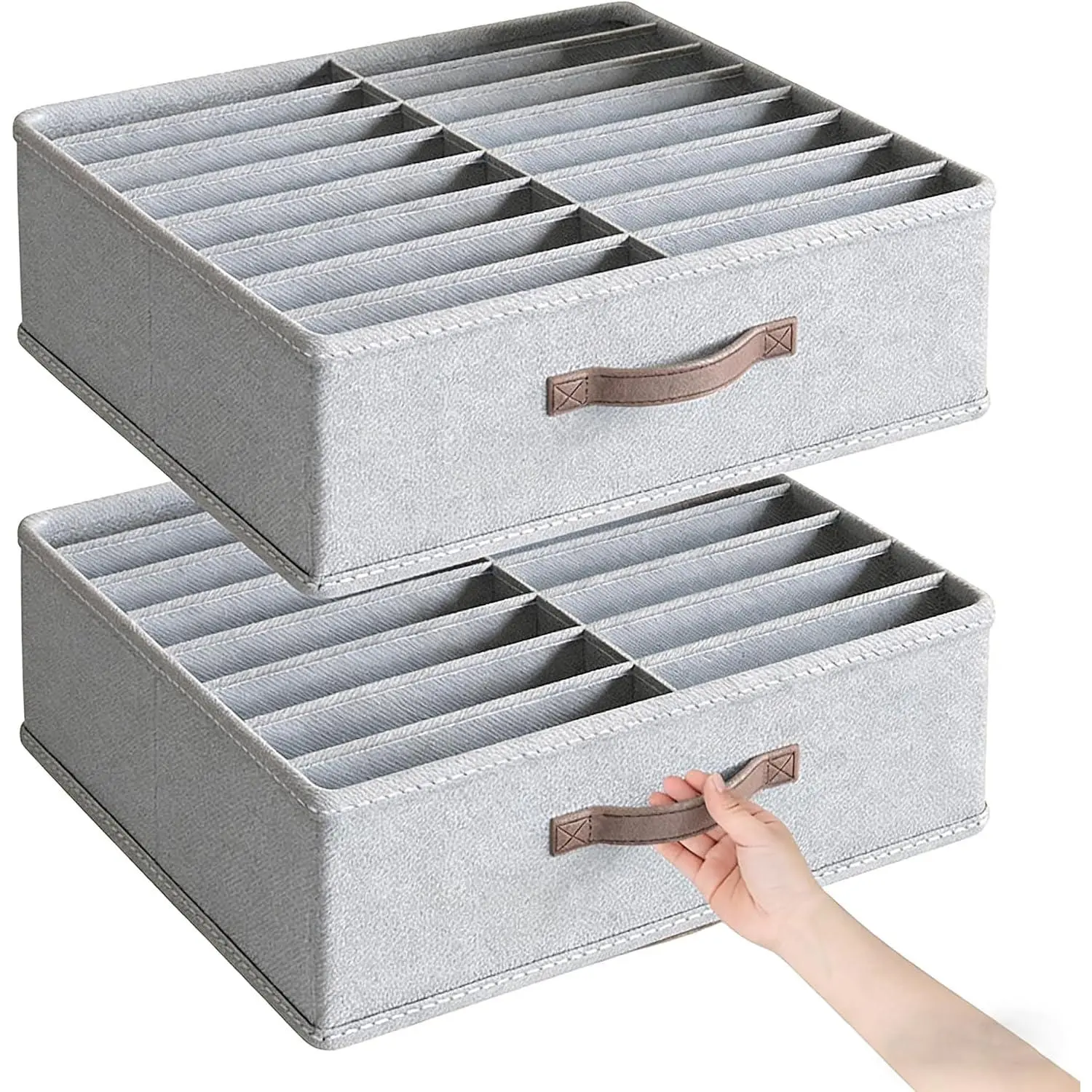 2-Pack Modern Fabric Blend Clothing Sorter, 16-Grid Column Drawer-Type Closet Storage Bin with Handle, Foldable Wardrobe Divider for Pants & Shirts, Bedroom Use Home Organizer