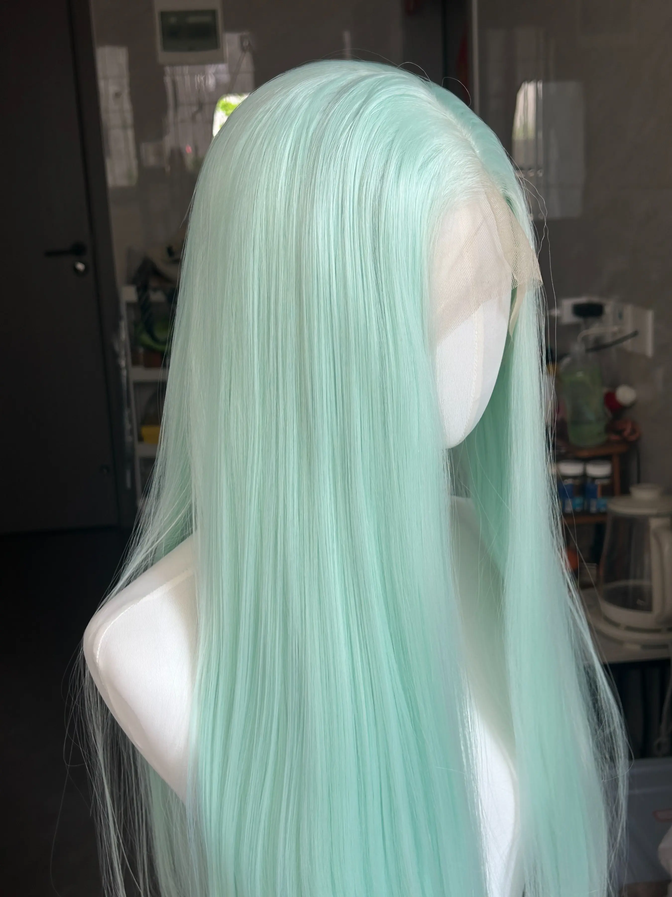 Mint Green Lace Front Wig for Women, 26 Inches Long Straight Lace Wig, High-Quality Synthetic Lace Wig, Natural Cosplay, Wavy Hair, Synthetic Wigs