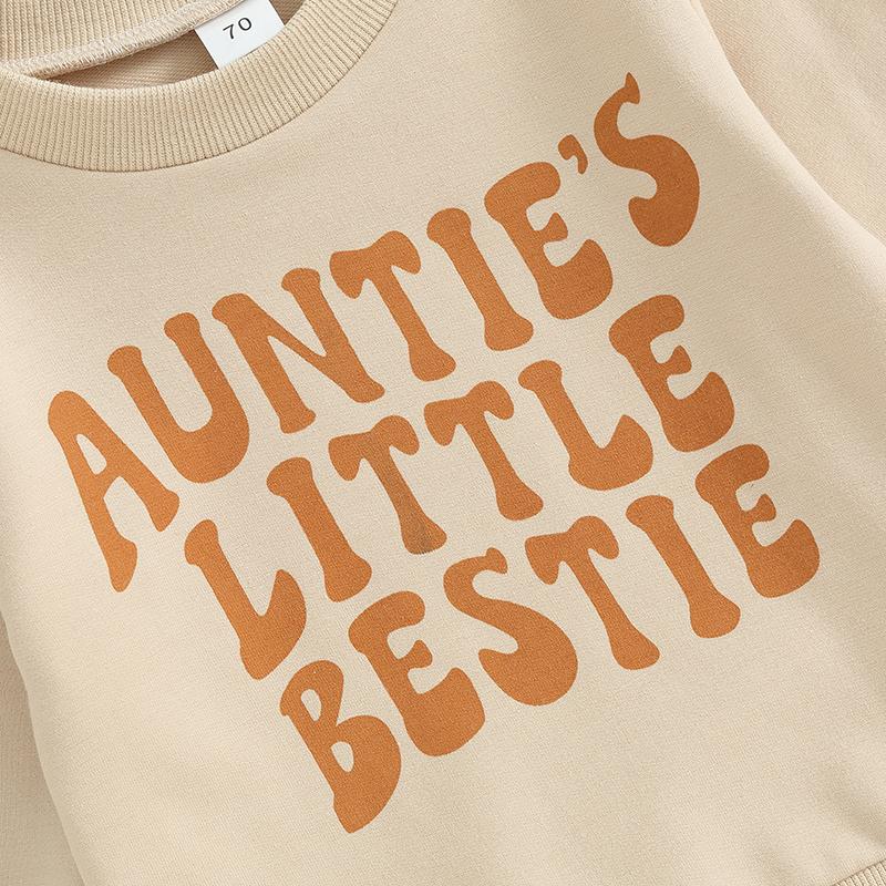 Toddler Baby Girl Boy Aunties Bestie Clothes Long Sleeve Letter Print T-Shirt with Elastic Waist Pants Set Outfit