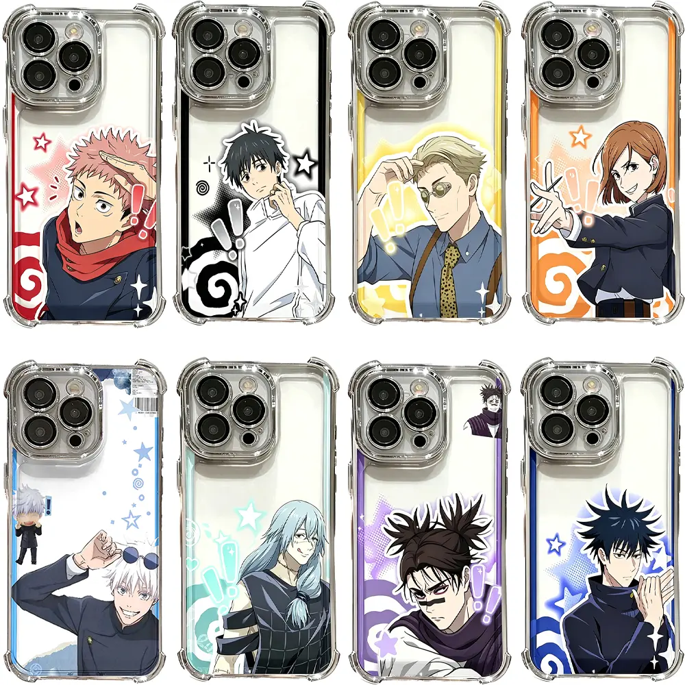 Jujutsu Kaisen Anime Phone Cases for iPhone 17 Air, 16 Pro Max, 15, 14 Plus, 13, 12, 11 - 8 Designs, Clear, 4-Corner Shockproof Covers, Perfect Birthday Gift for Gojo, Megumi, Yuji, Geto Fans