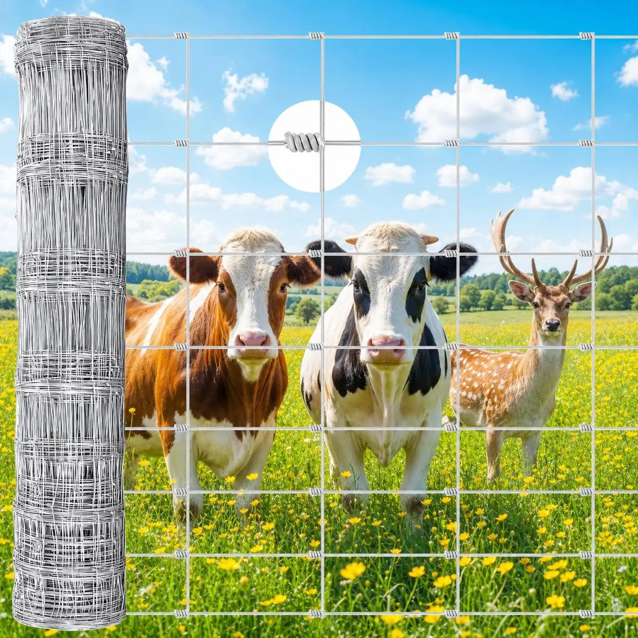 Farm Fence 5ft x 328ft, 12 Gauge Heavy Zinc Coating Cattle Panel Fence Galvanized Woven Wire Field Fencing Livestock Fence, Durable Chain Link Hog Wire Fencing for Yard Garden Sheep Goat Deer Horse
