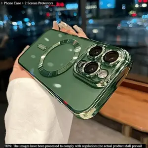 Phone Case - 3pcs [1 Phone Cover with 2 Clear Screen Protectors] Premium Plated Transparent Magnetic Wireless Charging Protective Phone Cover for Iphone 11/12/13/14/15/16 Pro Max Plus Featuring Lens Protection And Shockproof Soft Clear Case
