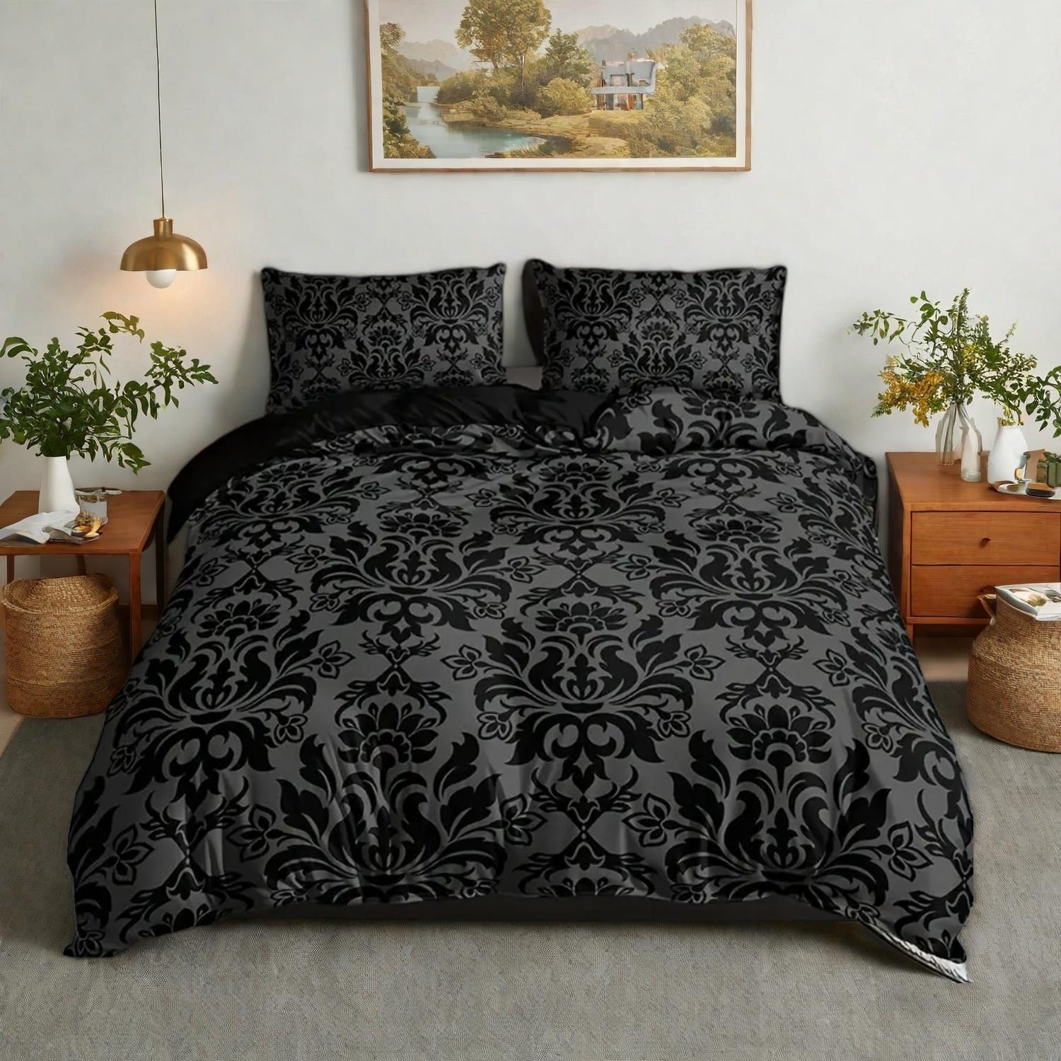 Baroque Printed Bedding Set, 1 Count Duvet Cover & 2 Counts Pillowcase without Filler, Soft Comfortable Bedding Set for Home Bedroom, Decorative Duvet Cover