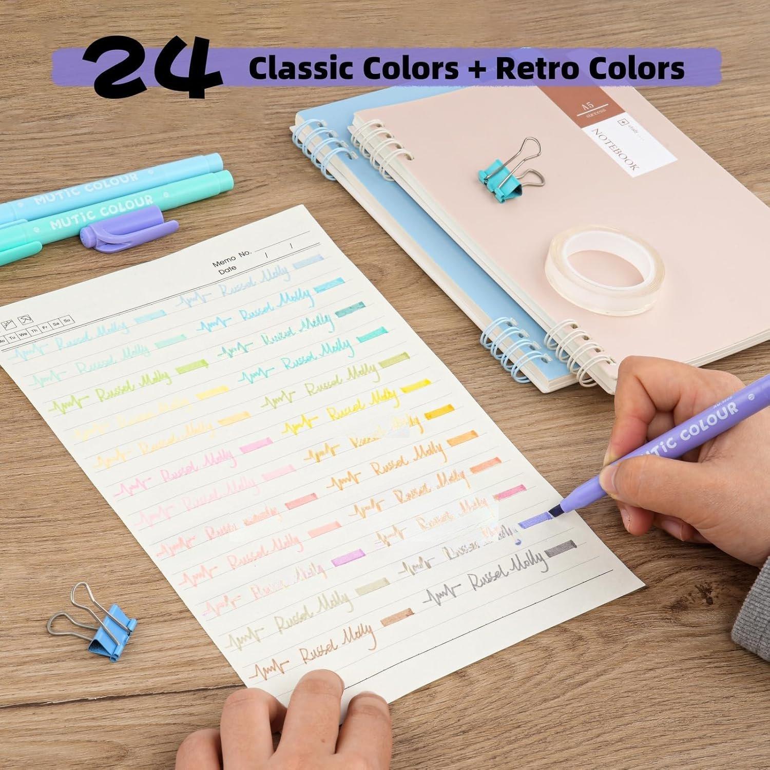 Pastel Highlighters Set, 24  Retro Colors, Highlighters Assorted Colors, Quick Dry Dual tip and Fine Tip No Bleed Highlighter Markers for  Journals Planners Books Notes