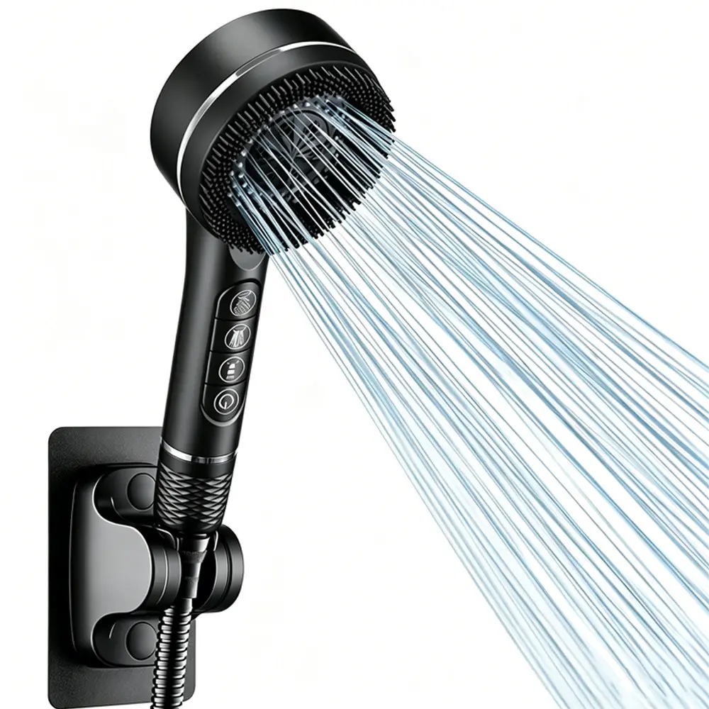 4-mode High-pressure Hand Shower, Wall-mounted Shower Head, High Pressure Handheld Shower Head With Hose, Bathroom Accessory, Includes 1 Filter Cartridge, Extra-long Stainless Steel Hose and Stand, Ideal for Summer Showers