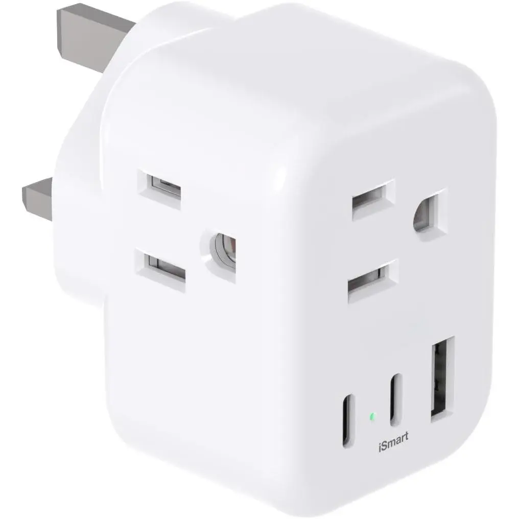to UK Ireland Travel Plug Adapter, Type G Power Plug Adapter with 3 Outlets 3 USB Ports(2 USB C), UK Adapters for Travel for  to Dubai England London Scotland  Kenya Irish Hongkong