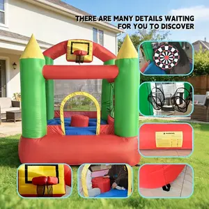 Home Inflatable Trampoline, Small Kids Playhouse, Indoor Outdoor with Ball Frame and Target, 6ft*6.3ft*7ft, Backyard, Party, Gift