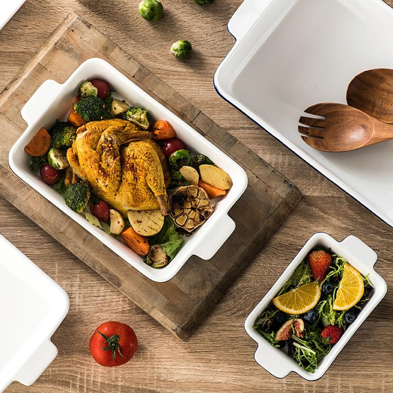 Ceramic Baking Pan with Handle, 4 Counts Rectangular Baking Pan, Microwave & Oven Safe Baking Tray, Kitchen Baking Utensils, Baking Dish Set