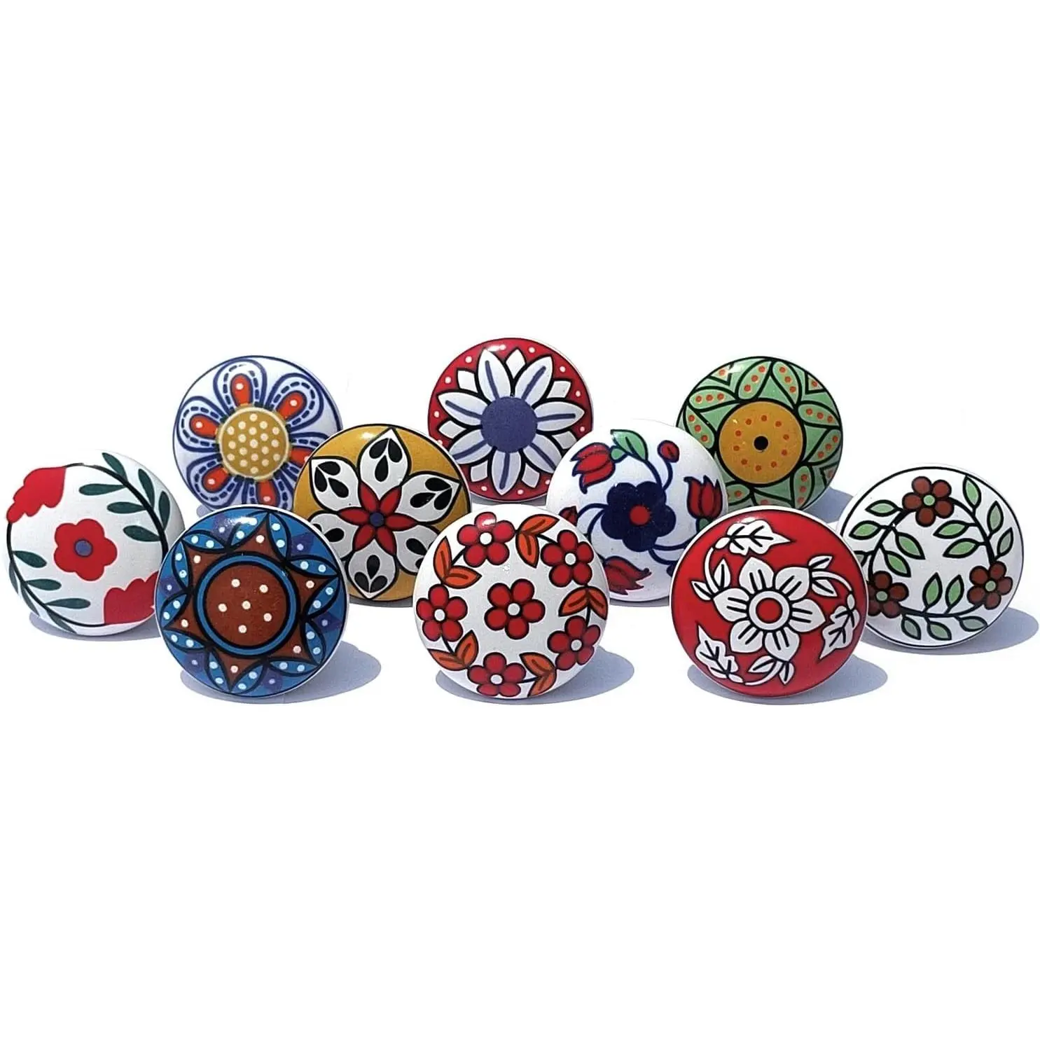 Vintage Multicolor Printed Ceramic Pull Knobs for Kitchen Cabinet, Door & Drawer, Wardrobe, Cupboard (Set of 10) Sknob001Gift