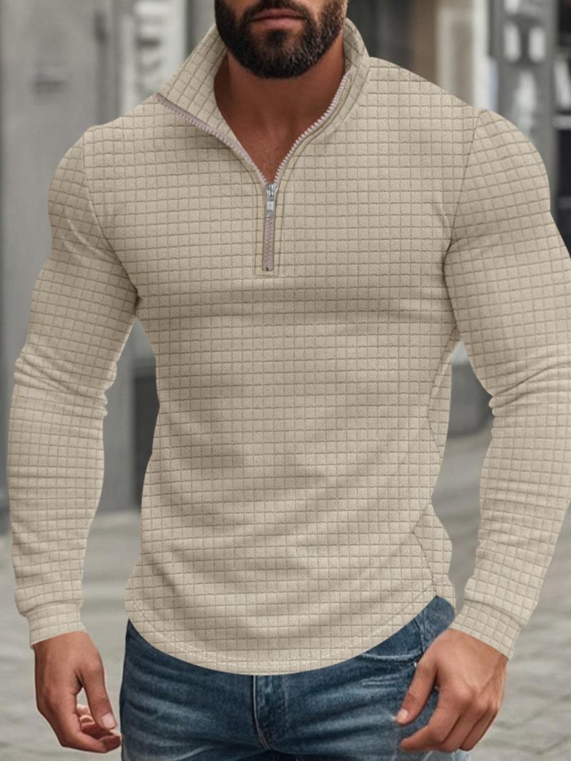Men's Regular Fit Plain Half Zip Up Sweatshirt, Casual Long Sleeve Pullover for Spring & Fall, Fashion Men's Clothes for Daily Wear