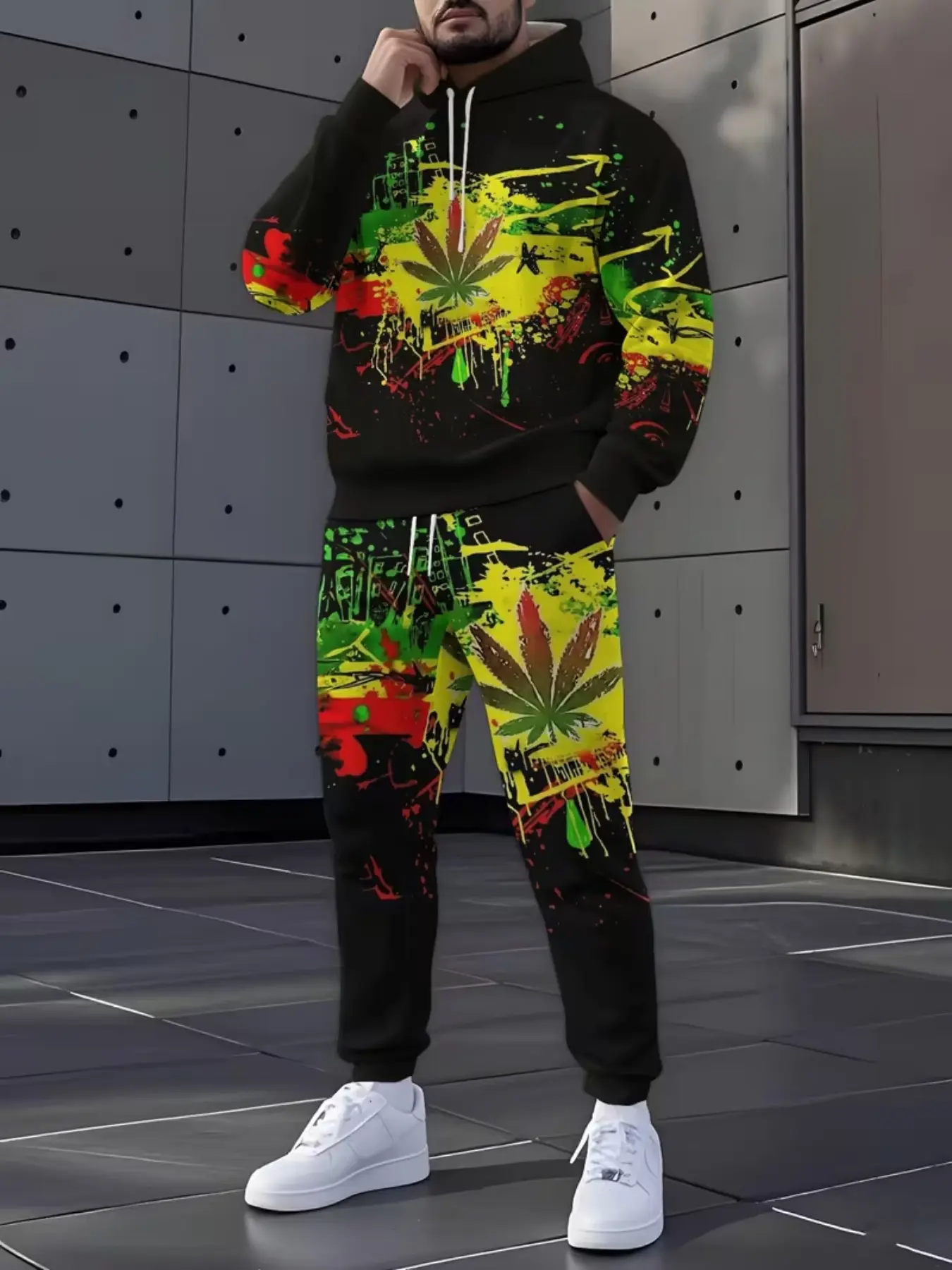 Men's Fashion Hoodie and Pants Set, Trendy All-Over Print, Comfortable Fitted Design, Casual Street Style, Perfect for Daily Wear