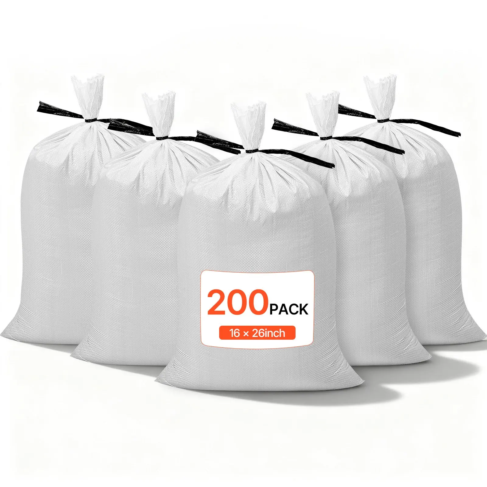 VEVOR Empty Sandbags, 200 Packs 16x 26 in, Heavy Duty Sand Bags Sacks with Ties, 50lb Capacity Woven Polypropylene Sandbags, Tear-Resistant UV-Resistant Sand Bags for Flood Protection Barrier