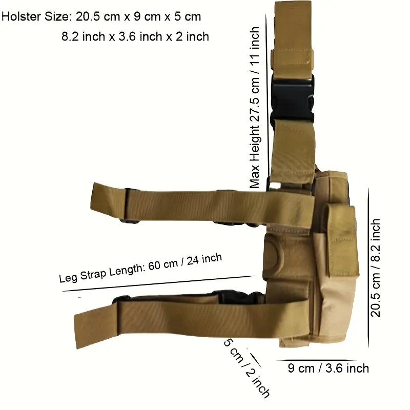 Tactical Right Hand Thigh Gun Holster, Adjustable Black Nylon Rig with Quick-Release Buckle and Hook & Loop Closure for Fishing & Hunting, Velcro Closure