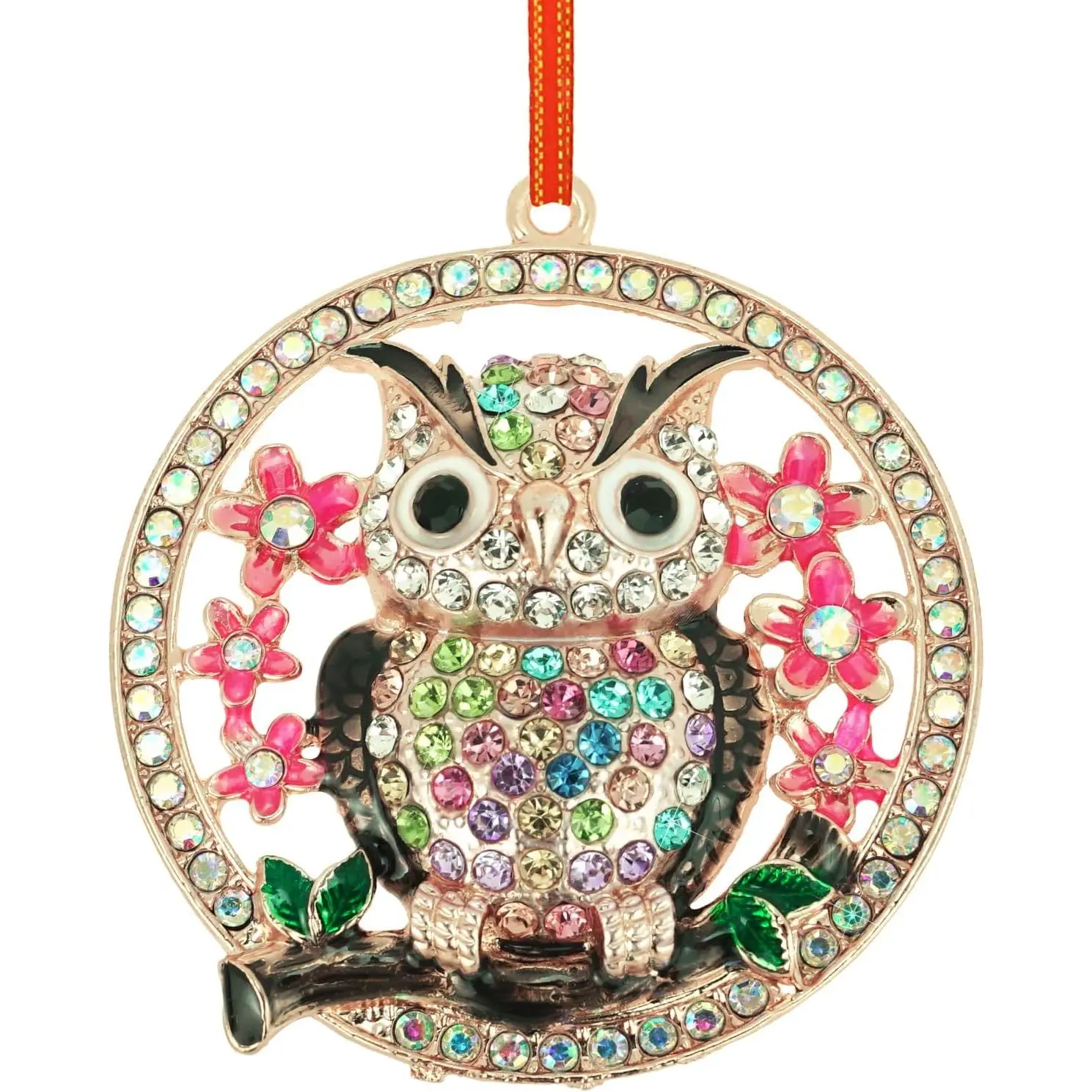 Owl Christmas Ornaments-Metal Bird Ornaments for Christmas Tree Decorations-Xmas Bird Decor with Colorful Rhinestones-Owl Xmas Ornament  Gifts for Women