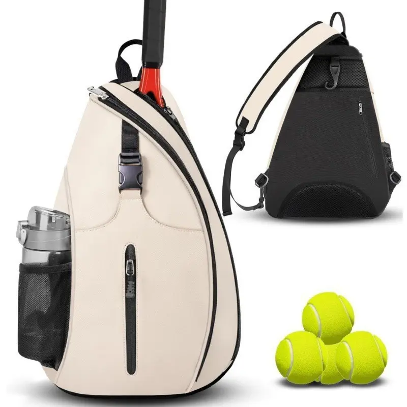 Tennis Sling Bag with Independent Racket Compartment, Waterproof Lightweight Crossbody Backpack with Water Bottle Pocket for Tennis Pickleball Badminton Players Court Training Game Day