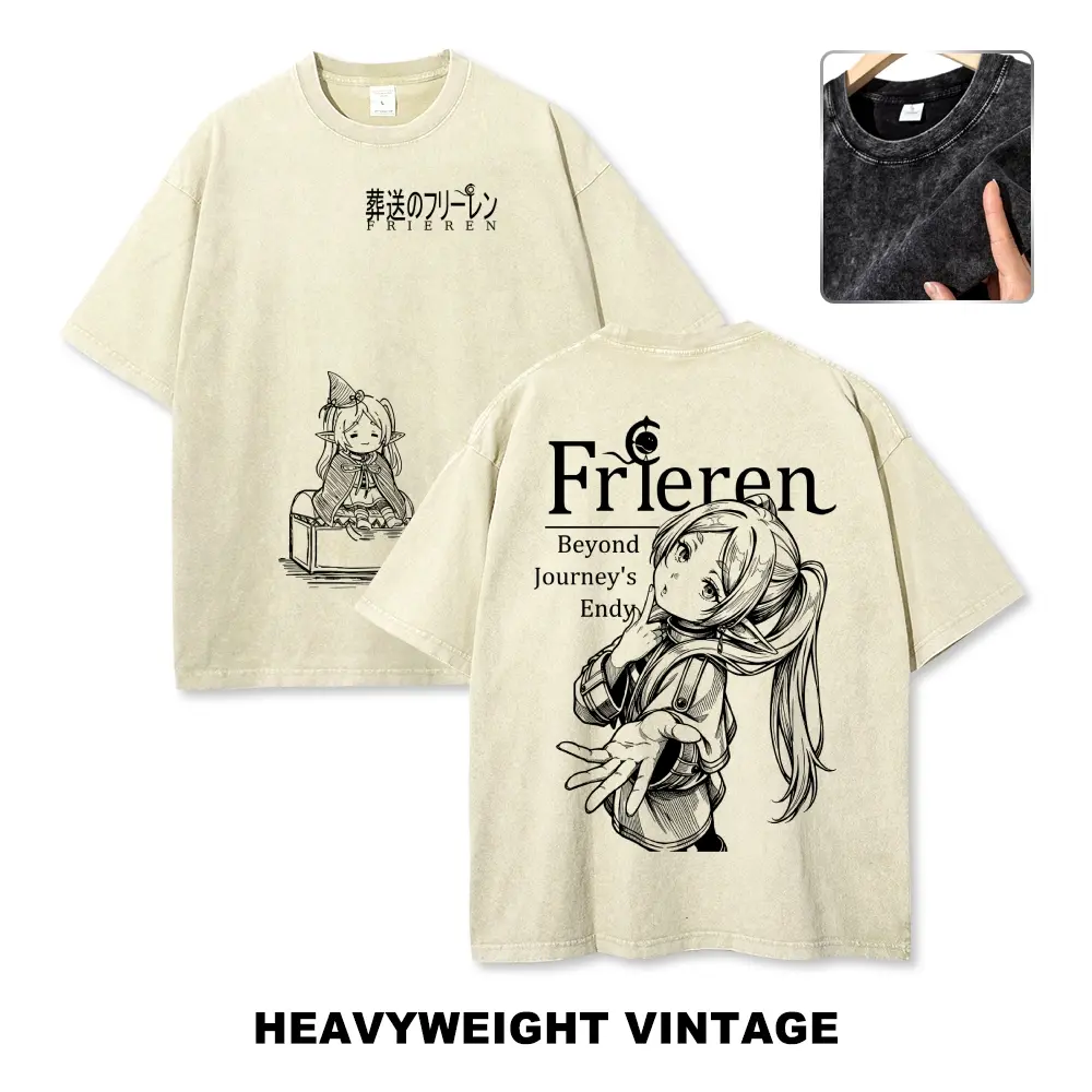 Unisex Anime dim‑witted elf Beyond Journey's End Graphic Washed T-Shirt Personalized Pattern Y2k Clothing Round Neck Washed T-Shirt,Women's Clothing 100% Cotton, Menswear, Top, Vintage Style,Summer Casual Oversized