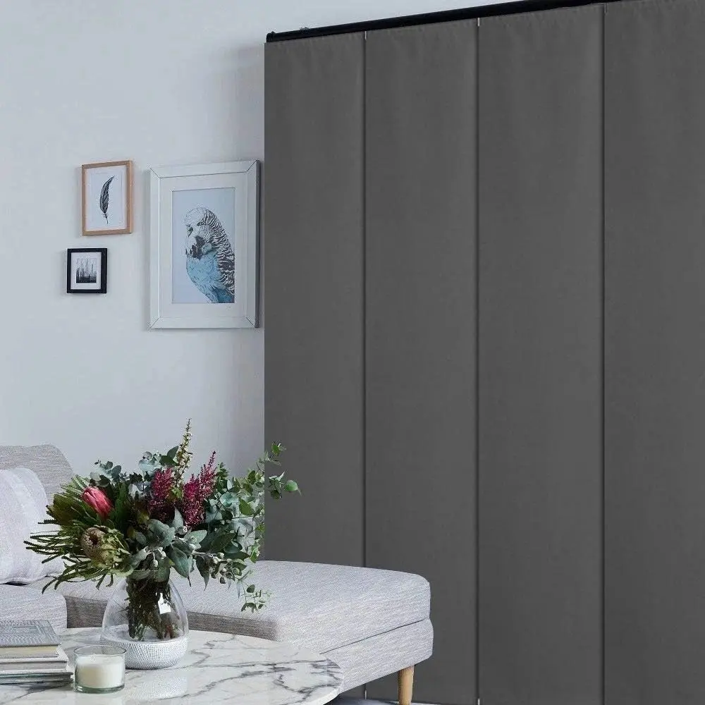 Cordless Sliding Panels Track Blinds, 50% Blackout Made to Order Vertical Blinds for Large Windows, Sliding Doors, Open Spaces and Room Dividers, Dark Grey