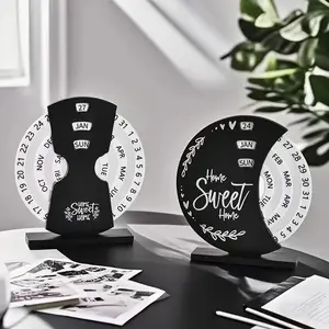 Creative Luxury Rotary Desk Calendar Perpetual Wheel Manual Flip Mechanical Date Display Office Study Table Top Ornament Metal Retro Aesthetic Workspace Decor