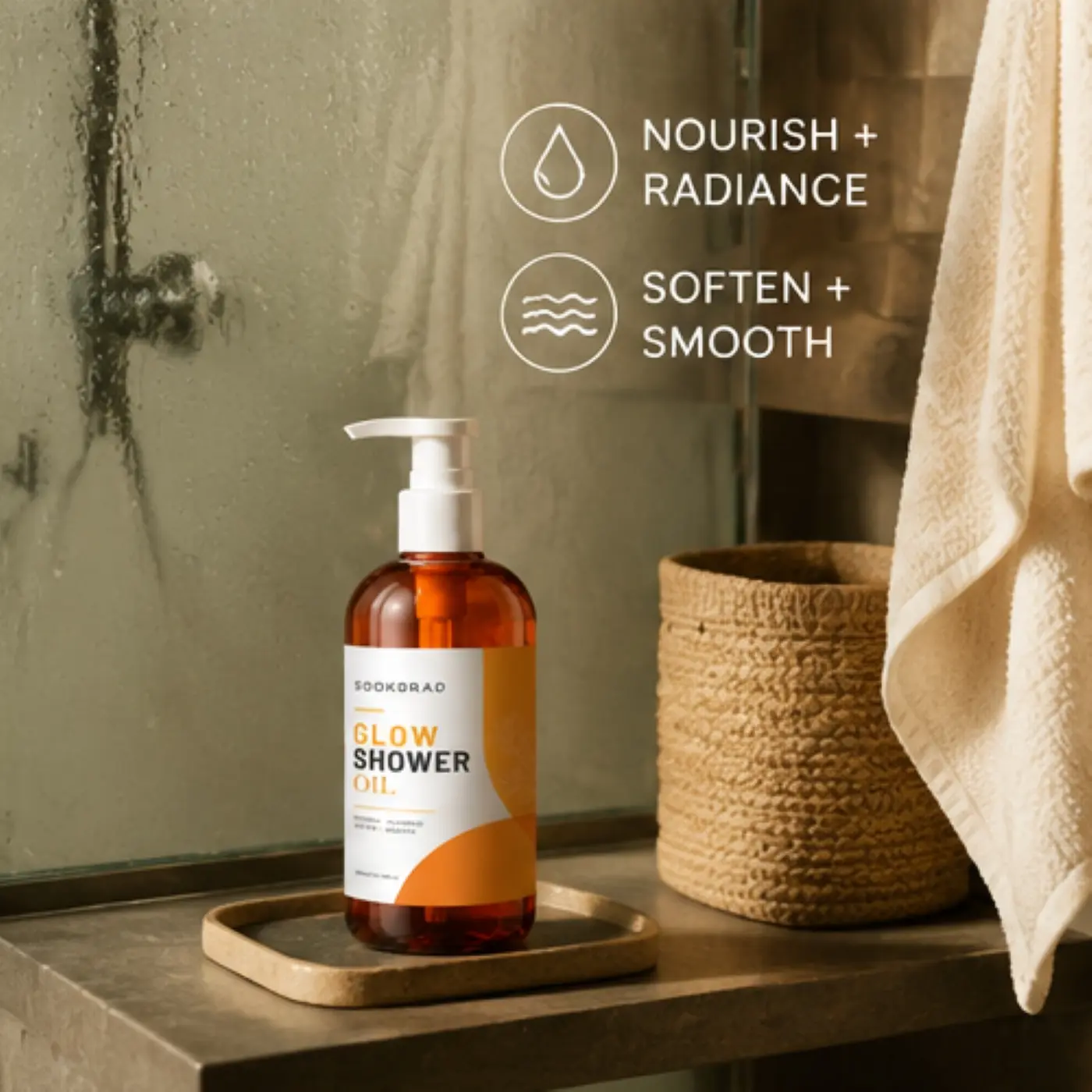 glow shower oil, nourish, radiance, soften, smooth, body use, skin care product, 300ml/10.14fl.oz, Shower Products