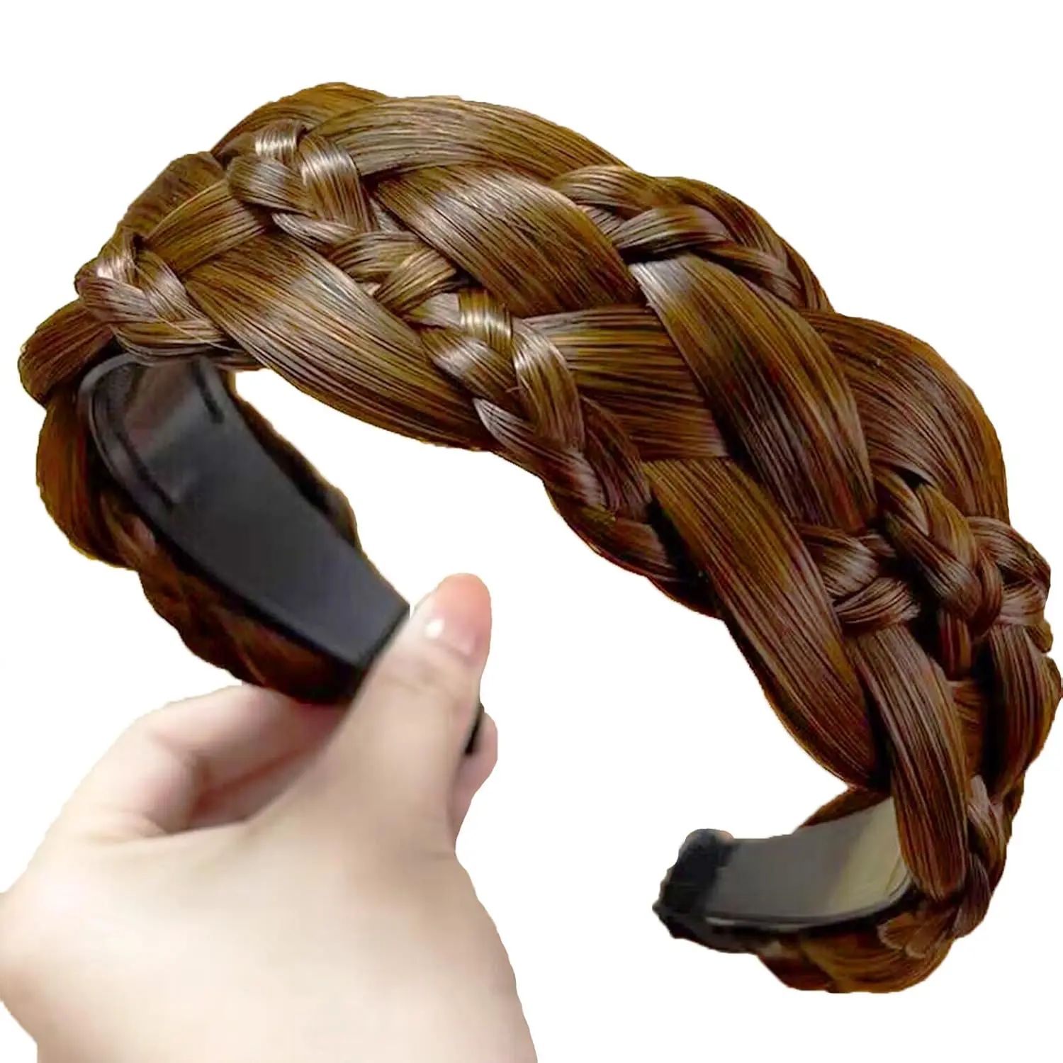 Headband 5 Strands Synthetic Hair Plaited Headband Braid Braided With  Hair Band Beauty accessory Stretch Braid Headbands Hairpiece for Women (Brown-Style 2)
