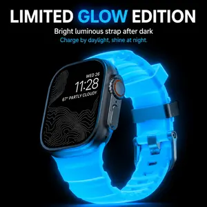 Glowing Silicone Fluoro Rubber fashion Replacement watch band Band for Apple Watch Series 10,9,8,SE,Ultra 2/1 - Lightweight, Breathable Night Glow Fitness iWatch Strap