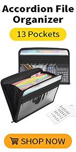 Accordion File Organizer, 12 Pocket Expanding File Folder with Label, Portable Monthly Bill Receipt Organizer, Document Storage Organizer, Expandable Desktop File Keeper, Letter/A4 Size