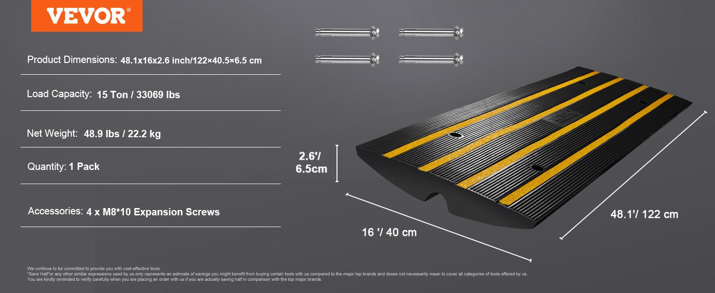 Cable Threshold VEVOR Car Driveway Rubber Curb Ramps Heavy Duty 33069lbs Capacity ...