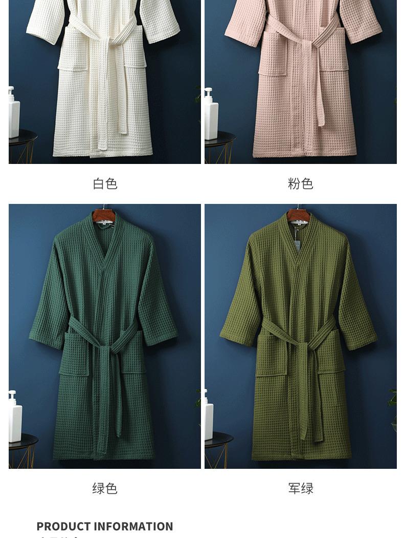 In-stock pure cotton bathrobe, thin spring/summer long waffle robe for hotels and beauty salons, available for direct shipping