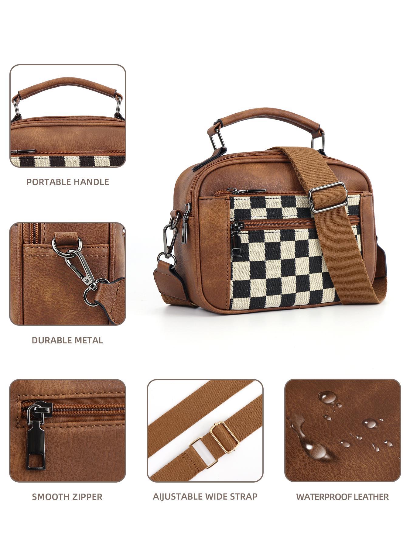 Checkerboard Pattern Colorblock Crossbody Bag, Fashionable Patterned Bag, Fashion PU Leather Waterproof Zipper Shoulder Bag for Women, Casual Trendy Versatile High-quality Daily Commuting Bag, Mothers Day Gift Ideas, Versatile Shoulder Bags