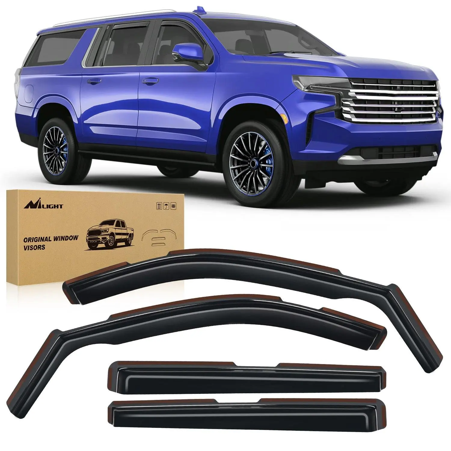 Nilight 4pcs Durable in Channel Rain Guards for Chevy Suburban 2021 2022 2023 2024 2025