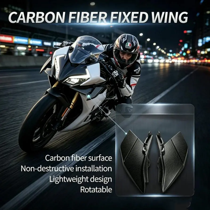 Rotatable Aerodynamic Winglet, ABS Carbon Fiber Pattern Non-destructive Mount Fit CFMOTO Motorcycles