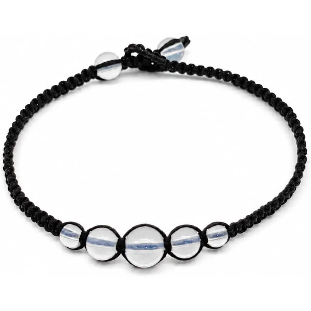 Opal Moonstone Anklet Bracelet Braided Woven Wax Cord Adjustable Anklet for Men Women