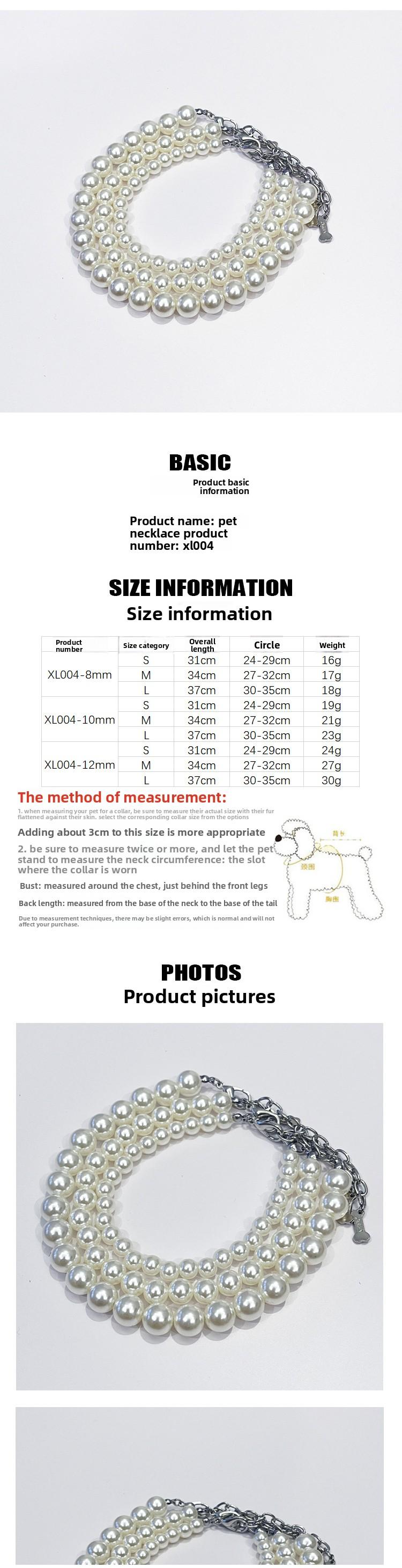 Sopets Elegant Simulated Pearl Pet Collar Necklace for Cats and Small Dogs Adjustable Jewelry Accessory