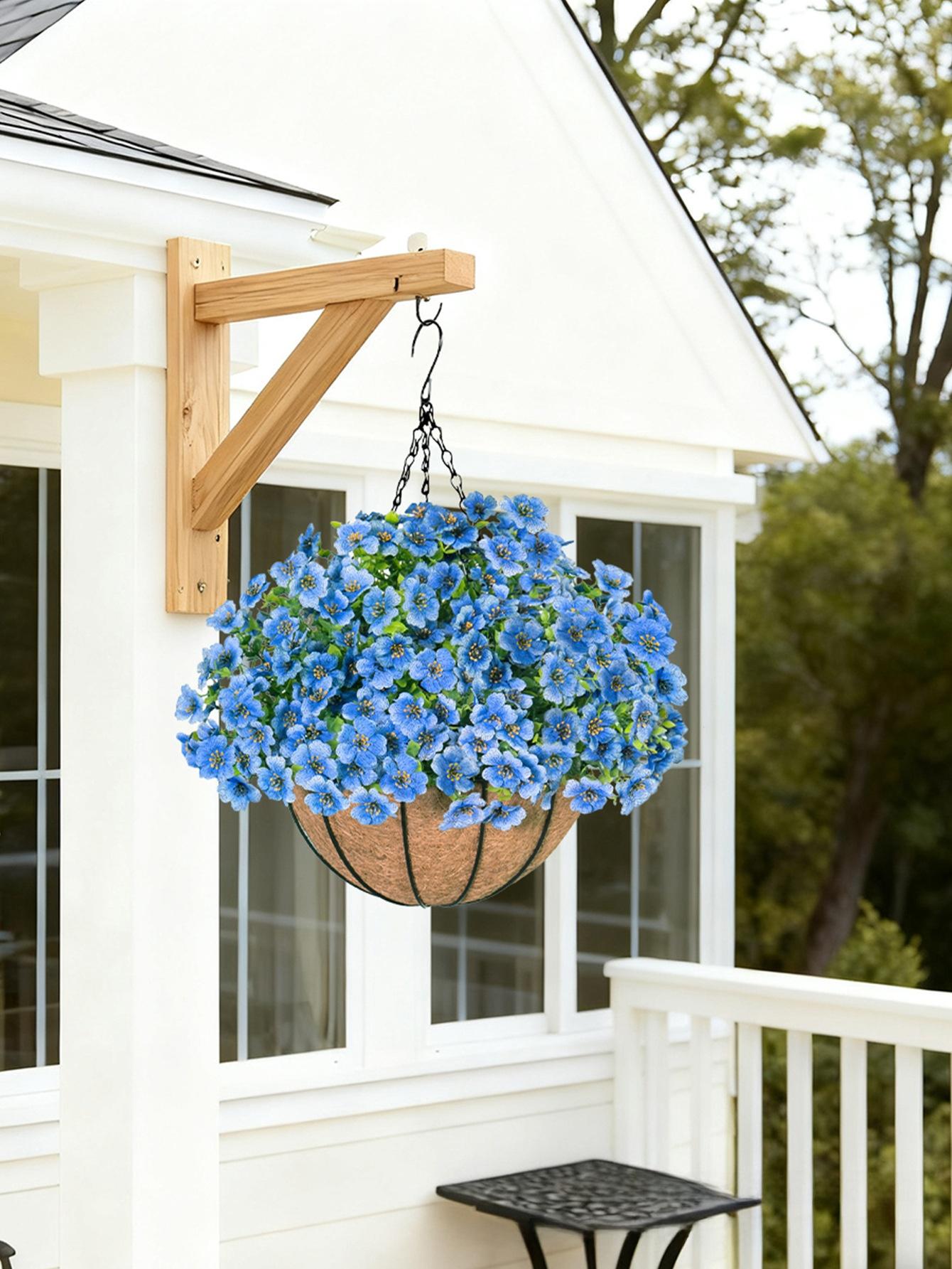 Violet artificial flower hanging basket, iron art hanging decoration, flower basket pendant for wall, door, and outdoor decoration, artificial plants and fake flowers