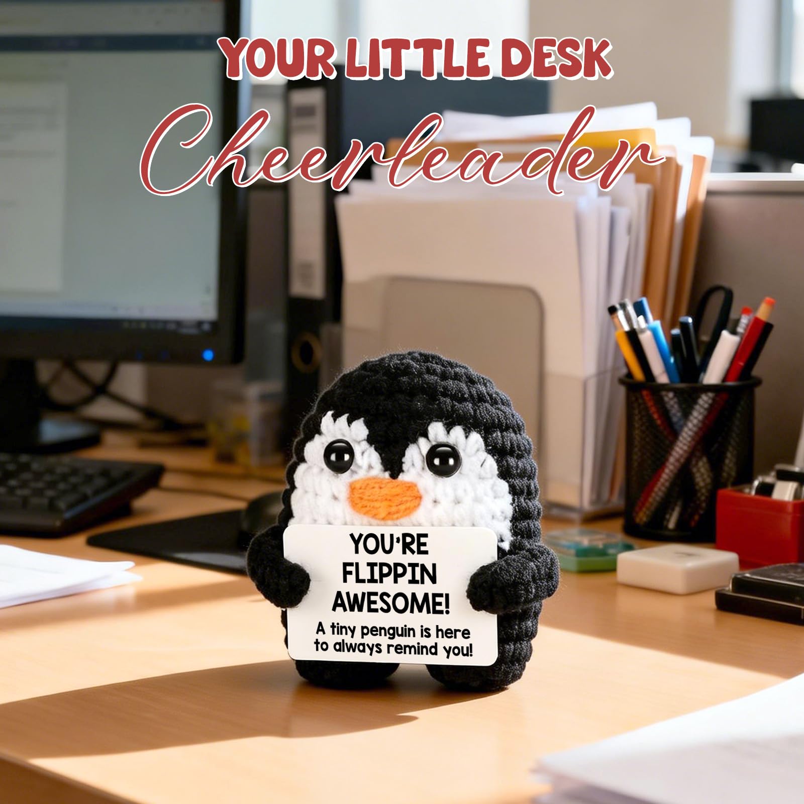 Kawaii Handmade Knit Penguin Stuffed Animal, Soft Plush Stress Relief Toy for Relaxing Mood, Tiny Cute Bag Pendant Keychain Backpack Decor, Perfect Gift for Christmas Birthday Mother’s Day Father’s Day Graduation, Lovely Home Office Nursery Party Decorati