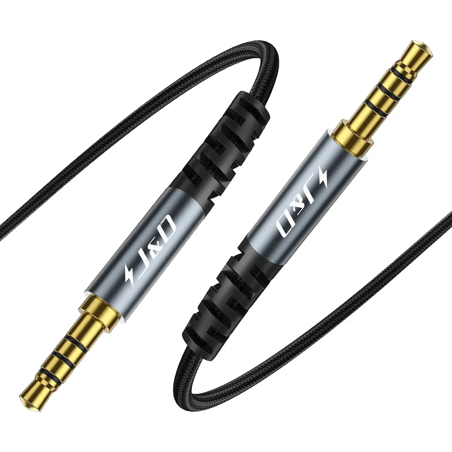 3.5 mm TRRS , Nylon Braided Male to Male Aux  with -Plated Connector  Alloy Shell for Headphones,  Stereos and , Grey, 6.6