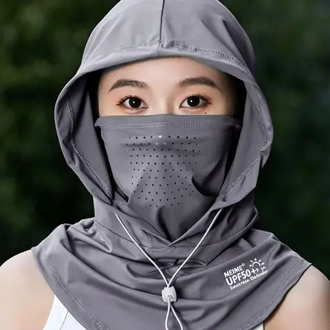 New Sun Protection Face Mask Breathable Lock Closure Ice Silk Hat Neck Gaiter UV Protection Headscarf for Women Men Outdoor Sports Mask Cycling Full Face Cover Sun Visor Cap Face Covering