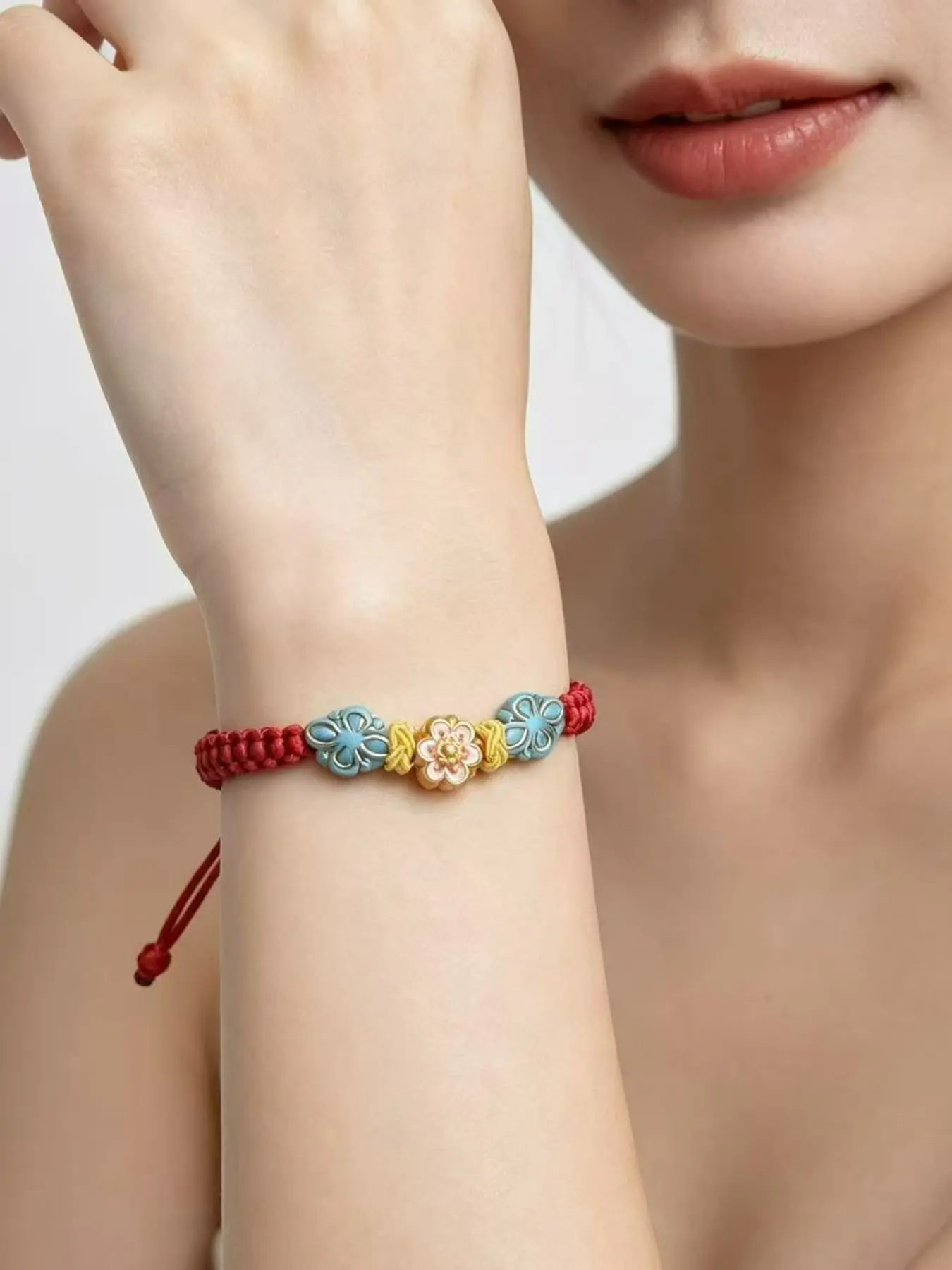 Fresh Braided String Bracelet, Enamel Flower Design, Adjustable Sweet Student Gift for Best Friends, Women's Fashion Jewelry