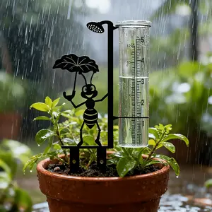 [Outdoor Rain Gauge] Outdoor Rain Gauge with Glass Measuring Cup, Metal Ant Rain Gauge, Suitable for Gardens, Courtyards, Terraces, and Lawns, Featuring Large Easy-to-Read Numbers