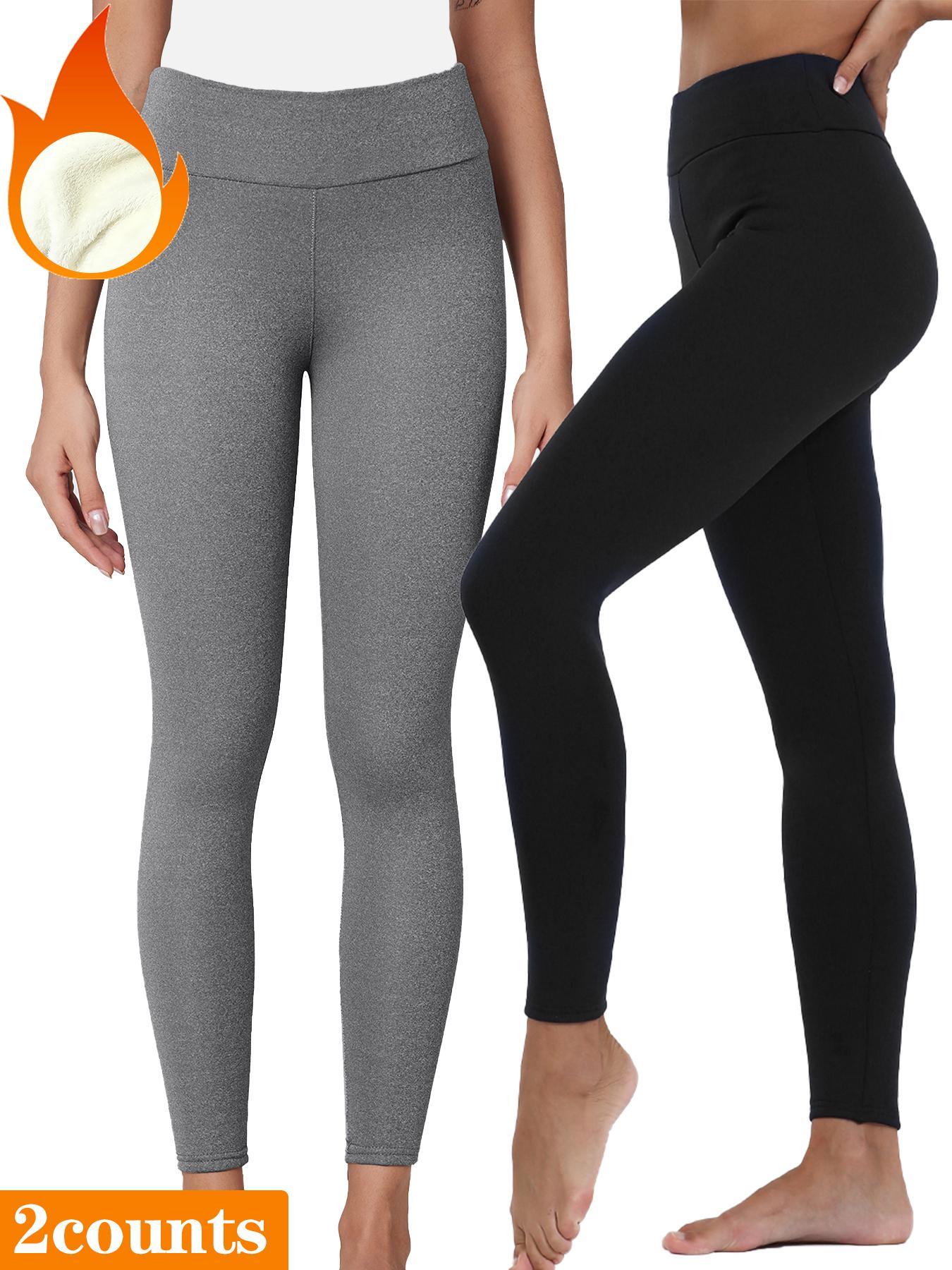 Women's Solid High Waist Thermal Lined Sports Leggings, Casual Comfy Breathable Skinny Warm Pants for Yoga Gym Workout Running, Ladies Sportswear for Fall & Winter, High Waisted Leggings