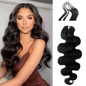 LuxMay Body Wave Crochet Human Hair Braids Extensions Pre Separated Body Wave Brazilian Virgin Hair for Boho Braiding Knotless Feather Hair Extensions For Black Women Natural Color