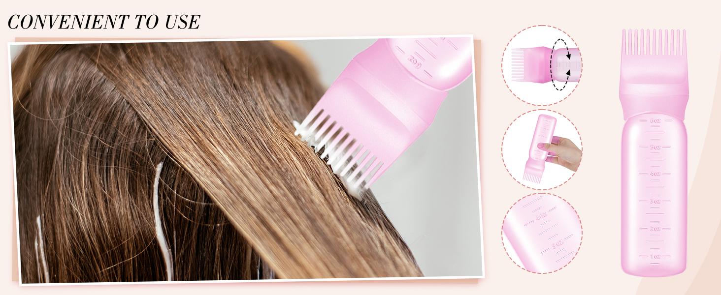 Eenty 2 Pack Root Comb Applicator Bottle, 6 Ounce Oil Applicator for Hair Dye, Hair Oiling Applicator Hair Coloring Brush Bottle with Graduated Scale