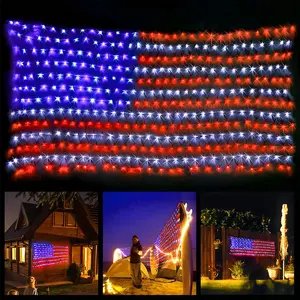 Led Flag Net Lights of The United States, American Flag Lights, Waterproof American Flag String Light for Outdoor, Independence Day, Memorial Day, Decoration, Garden, Indoor and Christmas