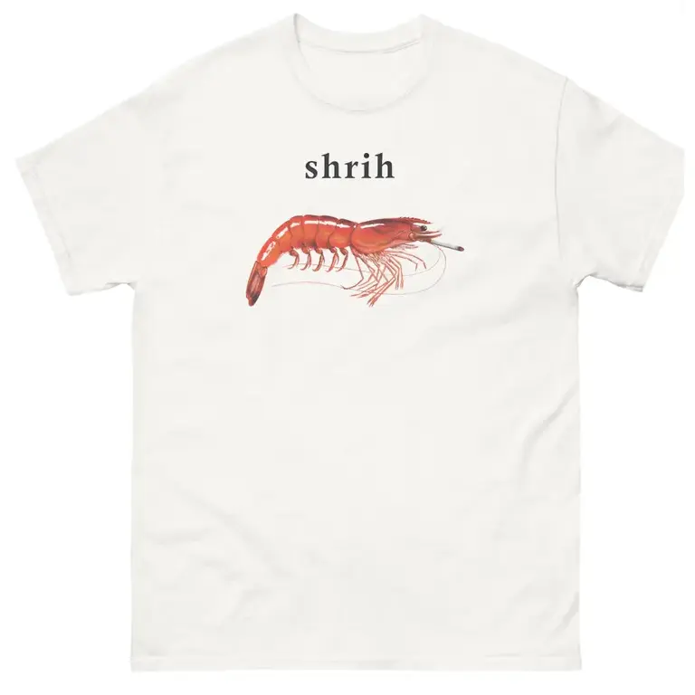 Shrih Shrimp Smoking Shirt Funny Ironic Seafood Tee Sarcastic Prawn Meme Top Vintage Graphic Clothing