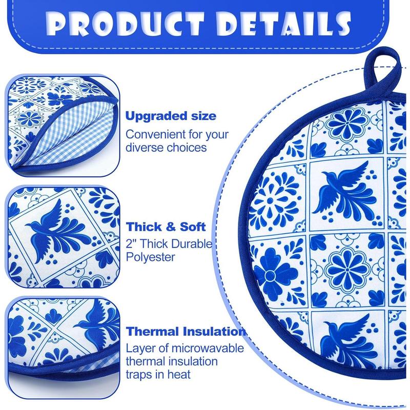 2 count 8 Inch Tortilla Warmer Pouch, Mexican Talavera  Microwavable Insulated Cloth Pouch for Tortillas, Tacos, Naan, and Pizza Rolls