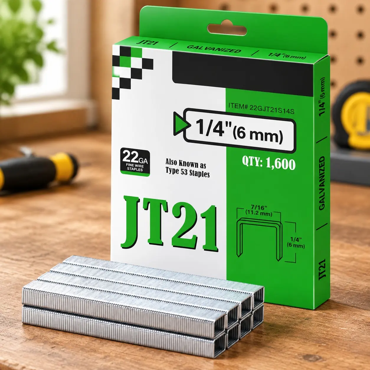 JT21 Staples, 1/4 Inch Galvanized Fine Wire Staples for Staple Gun - 1,600 Counts, 7/16" Crown JT21 Staple Refill, Ideal for Upholstery, Crafts, FurnitureGift