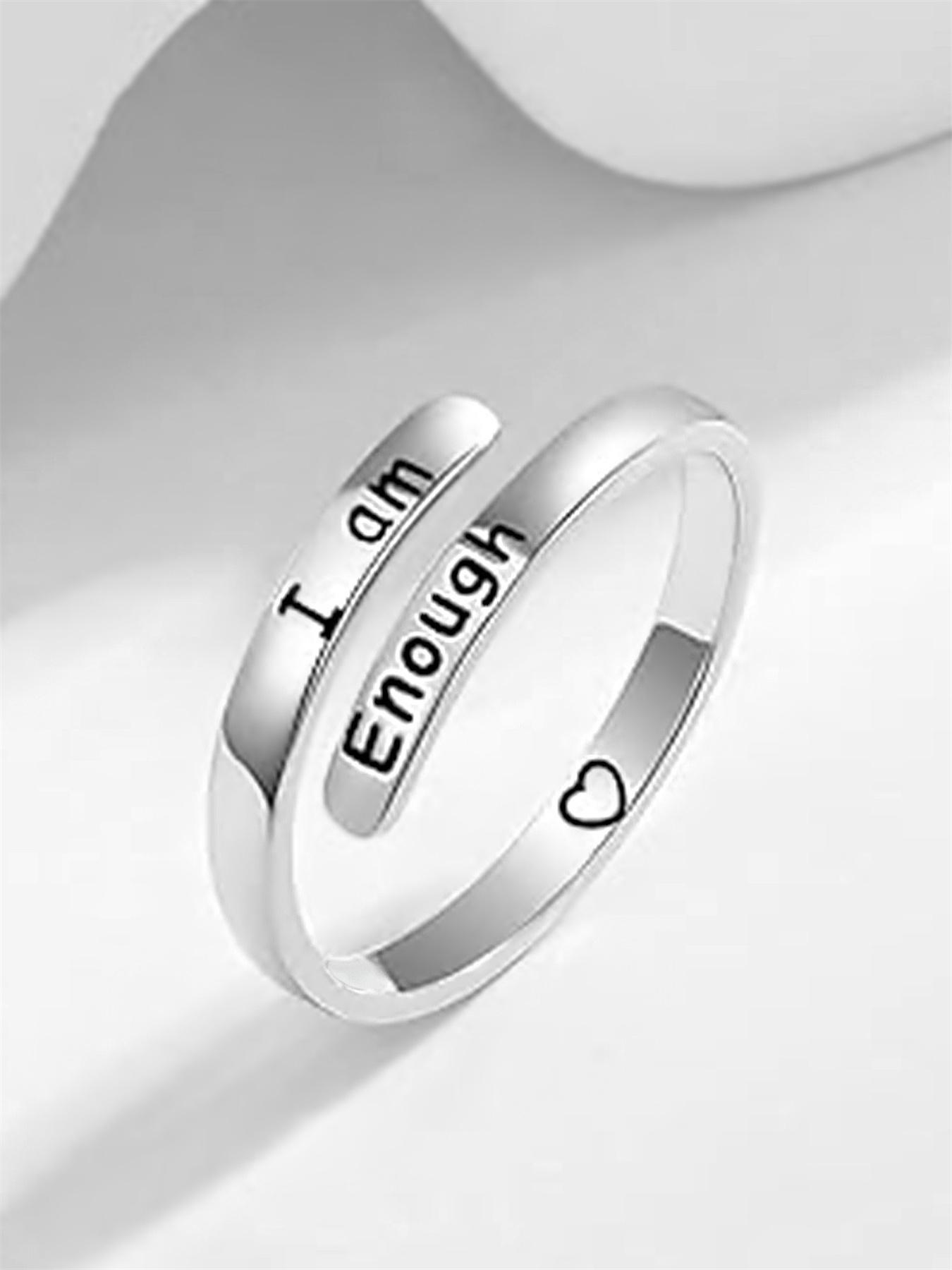 S925 Sterling Silver Fashion Letter Pattern Cuff Ring, Fashion Jewelry for Party, Daily Clothing Decor, Trendy All-match & Exquisite Jewelry for Anniversary Gift, Initial Rings, Heart Signet Ring