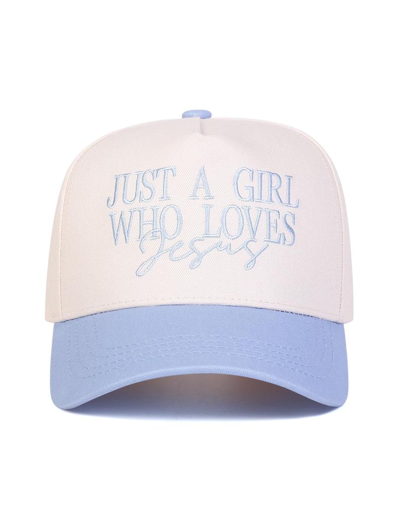 Just A Girl Who Loves Jesus Letter Embroidered Trucker Cap, Casual Outdoor Sports Hat for Women & Men, Perfect Gift for Faithful Friends & Family, Script Trucker Hat