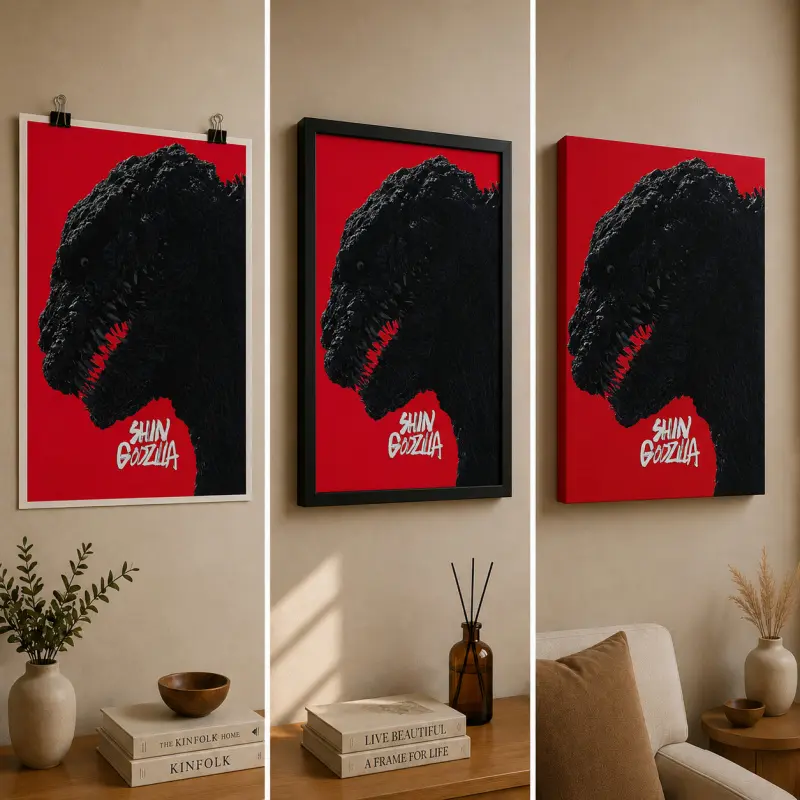 Shin Godzilla Artistic Wood Print Poster - Iconic Monster Artwork, Minimalist Home Decoration for Living Room, Ideal Anime Wall Gift, Godzilla Wall Art, Kaiju Poster, Monster Movie Poster, Canvas Prints, Gamer Room Decor, Gift for Fans